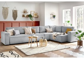 Divano angolare in velluto a coste grigio chiaro, angolo destro Nihad modular - Bobochic Paris