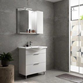 Mobile sottolavabo, lavabo e specchio con illuminazione Jnka bianco opaco L 80 x H 75 x P 46 cm 2 cassetti