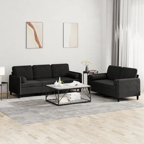 Set Di Divani 2 Pz Con Cuscini Nero İn Velluto /