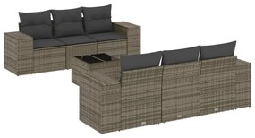 Set Divani da Giardino 7 pz con Cuscini Grigio in Polyrattan