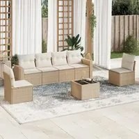 Set Divani da Giardino 7 pz con Cuscini Beige in Polyrattan 3218808