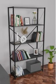 Libreria 5 Ripiani Stile Industrial 88x34x180 Jacob Antracite