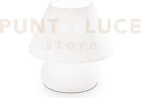 Prato lampada da tavolo in vetro bianco 1 luce attacco e14 h.18,5cm