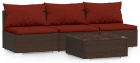 Set mobili da giardino 4 pz con cuscini in polyrattan marrone
