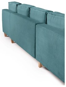 Divano angolare turchese allungabile (con penisola a sinistra/a forma di "U") con rivestimento in velluto a coste Tori – Bonami Selection