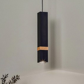 Eko-Light Lampada a sospensione Vidar, nera con dettagli in legno, a 1 luce