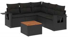 Set divano da giardino 6 pz con cuscini nero in polyrattan