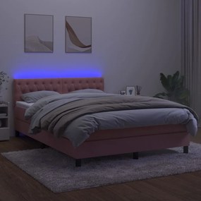 Letto a molle con materasso e led rosa 140x200 cm in velluto