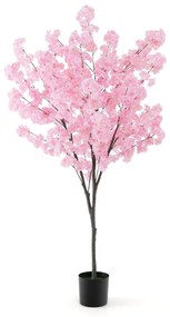 Costway Albero di fiori di ciliegio artificiale alto 190cm, Pianta floreale finta con 1170 fiori rosa vaso da vivaio