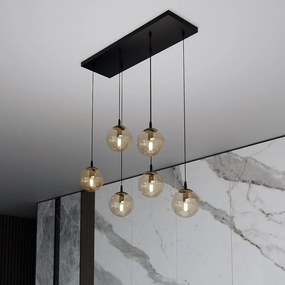 Lampadario a Sospensione in Acciaio e Vetro COSMO 6 Nero 6xE14