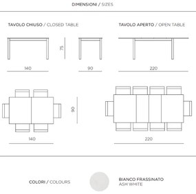 Tavolo in legno allungabile a 220 cm CAIO BIANCO FRASSINO