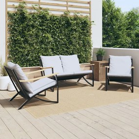 Set mobili da balcone 3 pz con cuscini nero in acciaio