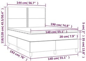 Letto a Molle con Materasso e LED Rosa 140x190 cm in Velluto