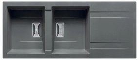 Lavello integrato 2 vasche con gocciolatoio laterale destro o sinistro PYRAMIS Kartesio granito L 50 x L 116 cm grigio