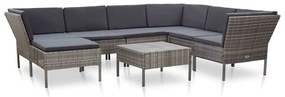 Set divani da giardino 8 pz con cuscini in polyrattan grigio