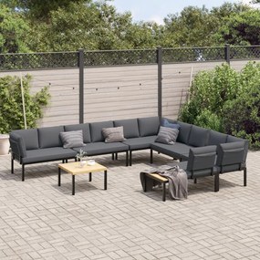 Set divani da giardino 7 pz con cuscini in alluminio nero