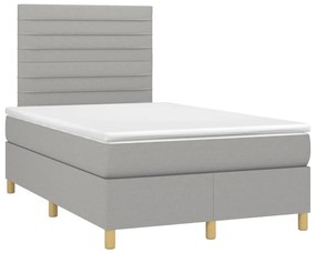 Letto a molle materasso e led grigio chiaro 120x190 cm tessuto