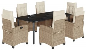 Set da pranzo da giardino 7 pz con cuscini beige in polyrattan