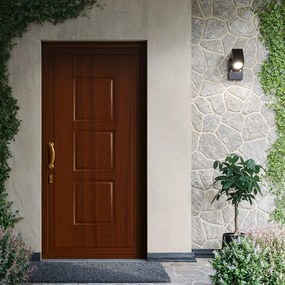Portoncino d'ingresso DOLCETTI in PVC pannello bugnato mod.070 L 90 x H 210 cm in PVC noce, apertura spingere a sinistra, falso telaio non incluso