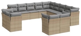 Set Divano da Giardino 13 pz con Cuscini Beige in Polyrattan