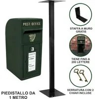 Cassetta Postale per le Lettere in Stile Britannico Inglese in Ghisa da Esterno Bocchetta Lettere Standard UK - con Piedistallo - Verde