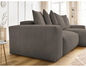 Divano angolare grigio tortora allungabile e con contenitore rivestito in velluto a coste Voltaire – Bobochic Paris