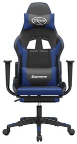 Sedia da gaming con poggiapiedi nero e blu in similpelle