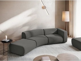 Chaise longue grigia (con penisola a sinistra) con rivestimento in velluto Ekahi – Makamii