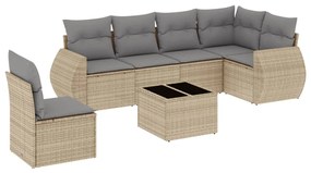 Set divani da giardino 7 pz con cuscini beige in polyrattan