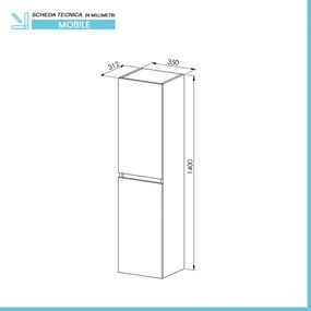 Pensile bagno sospeso rovere scuro H 140 con 2 ante soft-close Mona