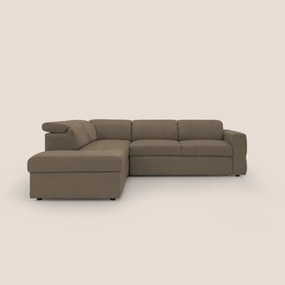 Kronos Divano angolare con poggiapiedi estraibile e pouf contenitore mobile in microfibra impermeabile T11 marrone