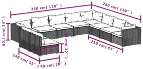 Set divani da giardino 10 pz con cuscini in polyrattan marrone