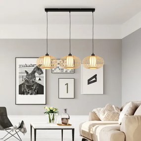 Briloner 4759031 - Lampadario sospeso con cavo 3xE27/10W/230V nero/bambù