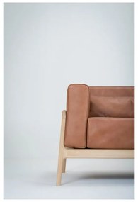 Divano in pelle di bufalo marrone cognac con struttura in rovere massiccio, 210 cm Fawn - Gazzda