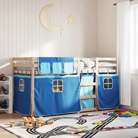 Letto A Castello Senza Materasso Blu 90x190cm Massello Pino /