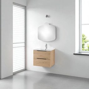 Mobile sospeso bagno 60 cm con specchio e applique LED BALI Quercia Naturale