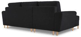 Divano angolare nero allungabile e con contenitore (con penisola a sinistra/con chaise lounge) con rivestimento in bouclé Kyoto – Cosmopolitan Design