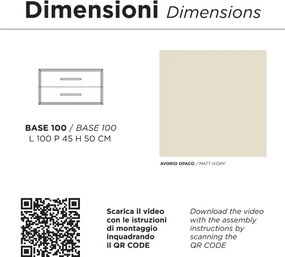 Mobile da bagno sospeso moderno base 100 CLASSIC con 2 cassetti e lavabo, AVORIO OPACO