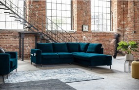 Divano letto angolare in velluto turchese (angolo destro) Lofty Lilly - Miuform