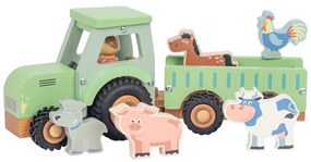 Trattore con rimorchio e animali