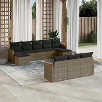 Set Divano da Giardino 10 pz con Cuscini Grigio in Polyrattan 3226417