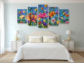 Quadri 5 pezzi – Fiori colorati sul prato