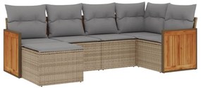 Set Divano da Giardino 6 pz con Cuscini Beige in Polyrattan