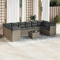 Set Divani da Giardino 11 pz con Cuscini in Polyrattan Grigio 3250049