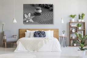 Quadro su tela – Giardino Zen e pietre nella sabbia in bianco e nero
