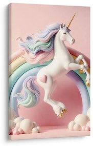 Quadro su tela – Mondo rosa con unicorno e arcobaleno