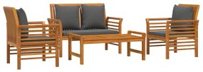 Set divani da giardino 4pz con cuscini in legno massello acacia