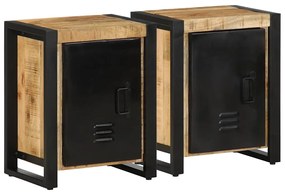 Comodini 2 Pz İn Legno Massello Di Mango Grezzo /