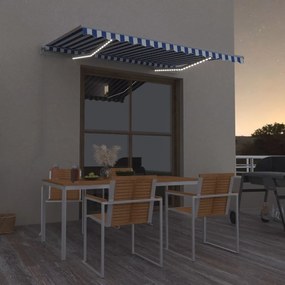 Tenda Da Sole Retrattile Manuale Con Led 300x250cm Blu E Bianco /