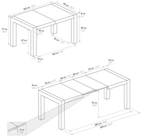 Tavolo MARZAMEMI grigio effetto cemento allungabile 160&#215;90 cm &#8211; 240&#215;90 cm